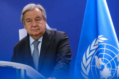 AB Komisyonu Başkanı Ursula von der Leyen ve Birleşmiş Milletler Genel Sekreteri Antonio Guterres 20 Mart 2024 'te Brüksel, Belçika' daki AB genel merkezinde basın açıklaması yaptılar..