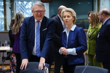  AB Komisyonu Başkanı Ursula von der Leyen, 20 Mart 2024 'te Brüksel, Belçika' daki AB genel merkezinde yapılacak Üçlü Sosyal Zirveye katılmak üzere geldi..