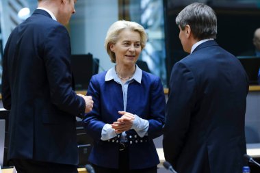  AB Komisyonu Başkanı Ursula von der Leyen, 20 Mart 2024 'te Brüksel, Belçika' daki AB genel merkezinde yapılacak Üçlü Sosyal Zirveye katılmak üzere geldi..