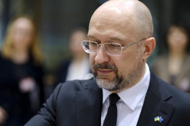 Ukrayna Başbakanı Denys Şmyhal, 20 Mart 2024 'te Belçika' nın başkenti Brüksel 'deki AB-Ukrayna Birliği Konseyi toplantısına katılmak üzere ülkeye geldi..