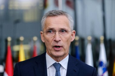 NATO Genel Sekreteri Jens Stoltenberg, 3 Nisan 2024 'te Brüksel, Belçika' daki NATO genel merkezinde gerçekleşen NATO dışişleri bakanları toplantısı öncesinde basın mensuplarına konuştu..