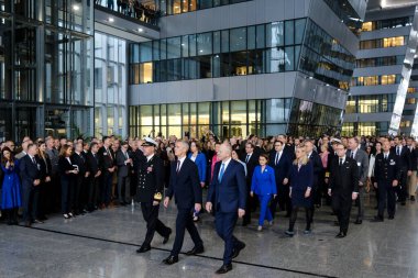 Dışişleri Bakanı, NATO 'nun 4 Nisan 2024' te Brüksel, Belçika 'daki NATO genel merkezinde 75. kuruluş yıldönümü münasebetiyle düzenlenen törende görülüyor.. 