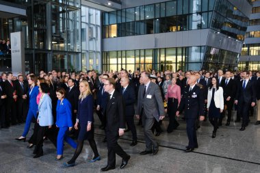 Dışişleri Bakanı, NATO 'nun 4 Nisan 2024' te Brüksel, Belçika 'daki NATO genel merkezinde 75. kuruluş yıldönümü münasebetiyle düzenlenen törende görülüyor.. 