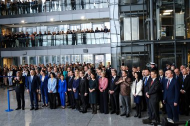 Dışişleri Bakanı, NATO 'nun 4 Nisan 2024' te Brüksel, Belçika 'daki NATO genel merkezinde 75. kuruluş yıldönümü münasebetiyle düzenlenen törende görülüyor.. 