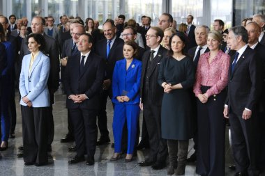 Dışişleri Bakanı, NATO 'nun 4 Nisan 2024' te Brüksel, Belçika 'daki NATO genel merkezinde 75. kuruluş yıldönümü münasebetiyle düzenlenen törende görülüyor.. 