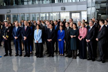 Dışişleri Bakanı, NATO 'nun 4 Nisan 2024' te Brüksel, Belçika 'daki NATO genel merkezinde 75. kuruluş yıldönümü münasebetiyle düzenlenen törende görülüyor.. 