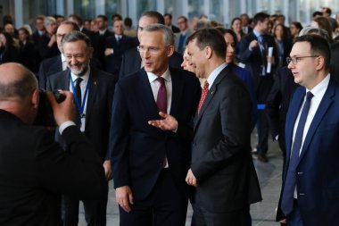 Foreign Ministers seen during a ceremony to mark the 75th anniversary of NATO at NATO headquarters in Brussels, Belgium on April 4, 2024.  clipart