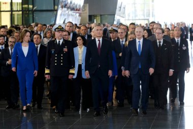 Dışişleri Bakanı, NATO 'nun 4 Nisan 2024' te Brüksel, Belçika 'daki NATO genel merkezinde 75. kuruluş yıldönümü münasebetiyle düzenlenen törende görülüyor.. 