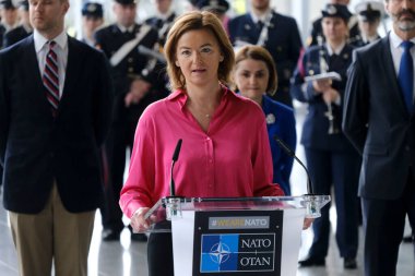 Tanja FAJON, Foreign Minister addresses the audience during a ceremony to mark the 75th anniversary of NATO at NATO headquarters in Brussels, Belgium on April 4, 2024. clipart