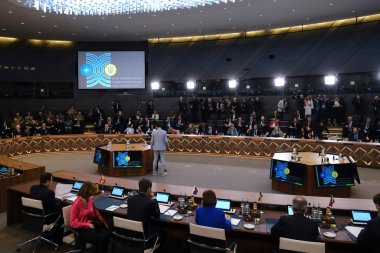 NATO dışişleri bakanlarının 4 Nisan 2024 'te Brüksel, Belçika' daki NATO genel merkezinde bir araya gelmelerine ilişkin genel görüş.