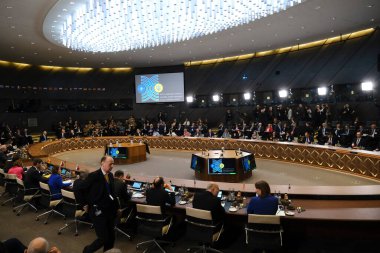 NATO dışişleri bakanlarının 4 Nisan 2024 'te Brüksel, Belçika' daki NATO genel merkezinde bir araya gelmelerine ilişkin genel görüş.