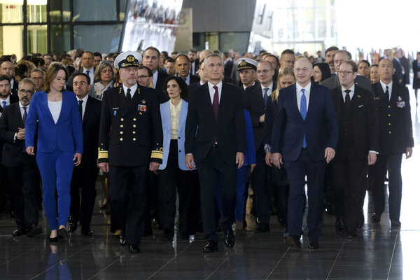 Foreign Minister seen during a ceremony to mark the 75th anniversary of NATO at NATO headquarters in Brussels, Belgium on April 4, 2024. 