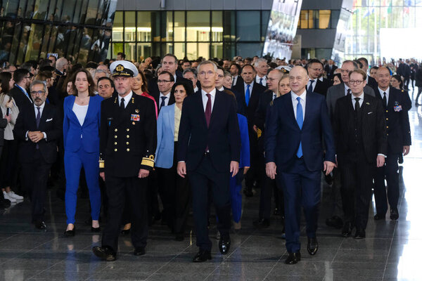 Foreign Minister seen during a ceremony to mark the 75th anniversary of NATO at NATO headquarters in Brussels, Belgium on April 4, 2024. 