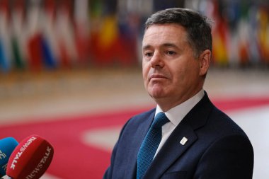 Eurogroup Başkanı Paschal Donohoe, 22 Mart 2024 'te Brüksel' deki AB genel merkezinde düzenlenen AB Zirvesi sırasında basın toplantısı düzenledi.. 