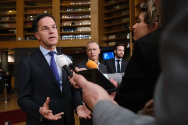 Hollanda Başbakanı Mark Rutte, 22 Mart 2024 'te Brüksel' deki AB genel merkezinde düzenlenen AB Zirvesi sırasında basın toplantısı düzenledi.. 