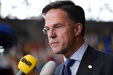 Hollanda Başbakanı Mark Rutte 18 Nisan 2024 'te Brüksel, Belçika' da düzenlenen gayrı resmi Avrupa Birliği liderleri zirvesinde basına konuştu.