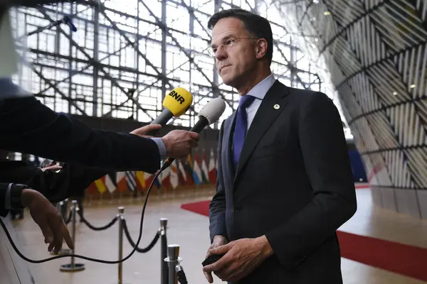Minister President Mark Rutte Spreekt Met Media Informele Top Van Stockfoto