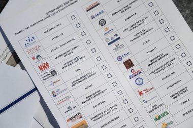 A Greek postal ballot voting for upcoming European elections in Brussels, Belgium on May 15, 2024. clipart
