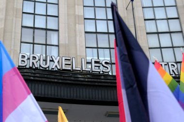 Belçika 'nın başkenti Brüksel' de 18 Mayıs 2024 'te lezbiyen, eşcinsel, biseksüel ve transseksüel insanların bir tezahürü olan Belçika Gururu için insanlar toplandı..