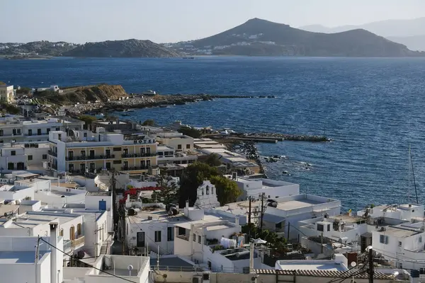 stock image General view of Chora of Naxos with typical white and blue buildings, Greece on May 3, 2024.