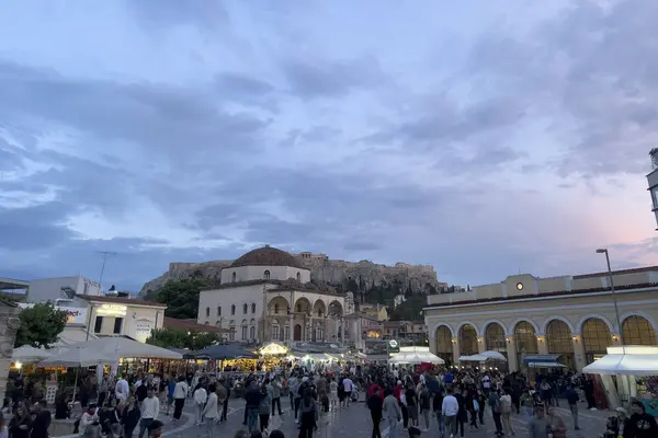 stock image View of he Acropolis hill and Monastiraki square in Athens, Greece on May 11, 2024.