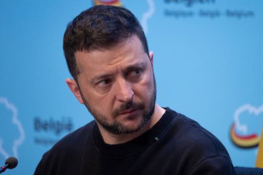 Ukrayna Cumhurbaşkanı Volodymyr Zelensky ve Belçika Başbakanı Alexander De Croo 28 Mayıs 2024 'te Brüksel, Belçika' daki Başbakanlık Konutunda ortak bir basın toplantısı düzenlediler.