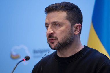 Ukrayna Cumhurbaşkanı Volodymyr Zelensky ve Belçika Başbakanı Alexander De Croo 28 Mayıs 2024 'te Brüksel, Belçika' daki Başbakanlık Konutunda ortak bir basın toplantısı düzenlediler.