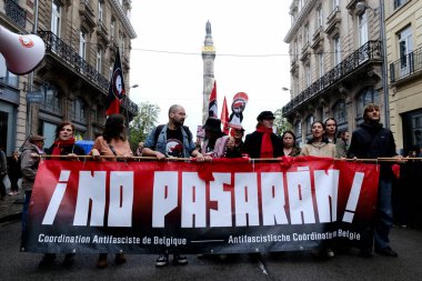 İnsanlar 16 Haziran 2024 'te Brüksel, Belçika' da düzenlenen Radikal Sağ karşıtı bir gösteriye katıldılar.. 