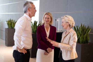 EU  Commission President Ursula Von der Leyen, Estonian Prime Minister Kaja Kallas during a meeting in Brussels, Belgium, 28 June 2024. clipart