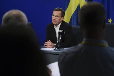 İsveç Başbakanı Ulf Kristersson, 28 Haziran 2024 'te Brüksel, Belçika' da düzenlenen Avrupa Birliği liderleri zirvesinin ilk gününde basın toplantısı düzenledi..