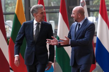 European Council President Charles Michel welcomes The Netherlands Prime Minister Dick Schoof prior to a meeting at the EU Council building in Brussels, Belgium on July 8, 2024.