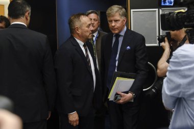 AB Parlamentosu Üyesi Philip Claeys, 8 Temmuz 2024 'te Brüksel, Belçika' da düzenlenen yeni Avrupa Grup Vatanseverleri toplantısında basın toplantısına katıldı..