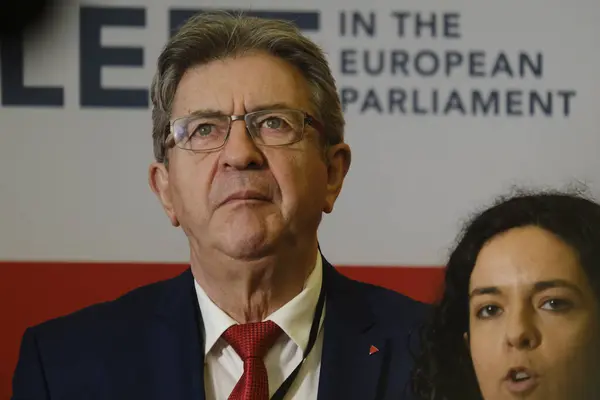 stock image French leftist La France Insoumise (France Unbowed) LFI party's founder Jean-Luc Melenchon gives a press conference at the European Parliament in Brussels, Belgium on July 10, 2024