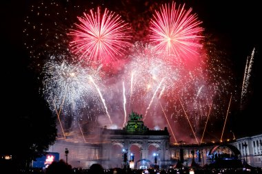 21 Temmuz 2024 'te Brüksel' deki Cinquantenaire Park 'ta düzenlenen Ulusal Bayram kutlamaları sırasında havai fişekler patladı...