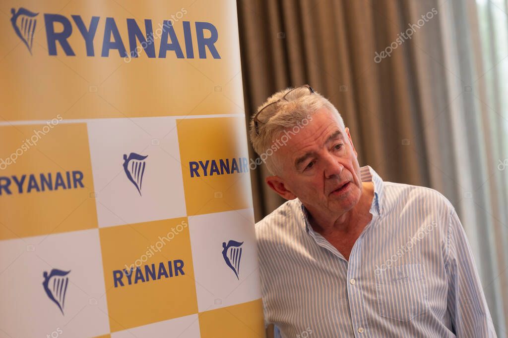 Irish low-cost airline Ryanair CEO Michael O'Leary addresses a press conference in Brussels, Belgium on August 27, 2024.