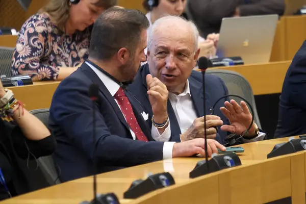 stock image Raffaele STANCANELLI, Member of the EU Parliament attends a press conference during the first meeting for the new Group Patriots for Europe in Brussels, Belgium on July 8, 2024. 