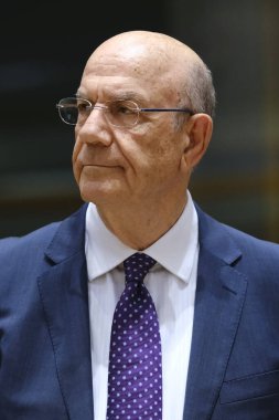 Maliye Bakanı Makis Keravnos, 15 Temmuz 2024 'te Belçika' nın Brüksel kentindeki Avrupa Konseyi 'ne Eurogroup Maliye Bakanlarının bir toplantısına katılmak üzere geldi..