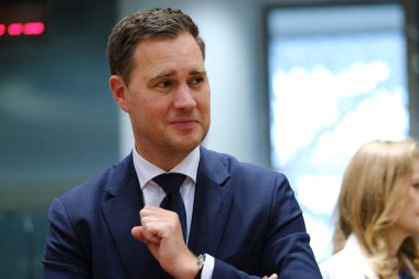 Maliye Bakanı Eelco Heinen, 15 Temmuz 2024 'te Belçika' nın Brüksel kentindeki Avrupa Konseyi 'ne Eurogroup Maliye Bakanlarının bir toplantısına katılmak üzere geldi..