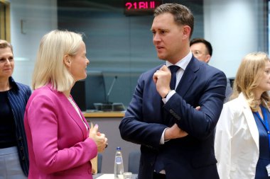 Maliye Bakanı Eelco Heinen, 15 Temmuz 2024 'te Belçika' nın Brüksel kentindeki Avrupa Konseyi 'ne Eurogroup Maliye Bakanlarının bir toplantısına katılmak üzere geldi..