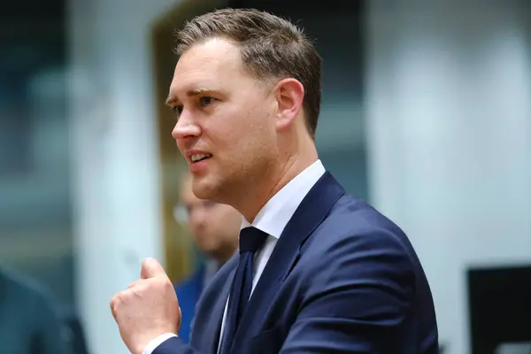 stock image Eelco Heinen, Finance Minister arrives to attend in a meeting of Eurogroup Finance Ministers, at the European Council in Brussels, Belgium on July 15, 2024.