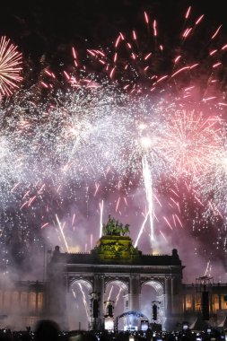 21 Temmuz 2024 'te Brüksel' deki Cinquantenaire Park 'ta düzenlenen Ulusal Bayram kutlamaları sırasında havai fişekler patladı..