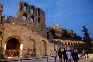 Exterior view of the Odeon of Herodes Atticus in Athens, Greece on Aug. 19, 2024.The Odeon of Herodes Atticus is a stone theatre structure located on the southwest slope of the Acropolis of Athens clipart