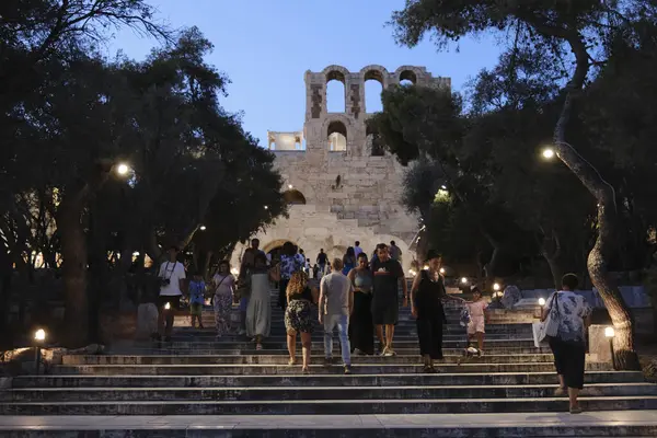 stock image Exterior view of the Odeon of Herodes Atticus in Athens, Greece on Aug. 19, 2024.The Odeon of Herodes Atticus is a stone theatre structure located on the southwest slope of the Acropolis of Athens