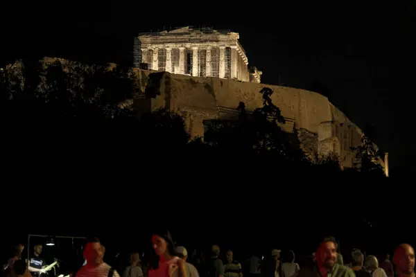 stock image View of the Acropolis hill during the night in Athens, Greece on August 19, 2024.