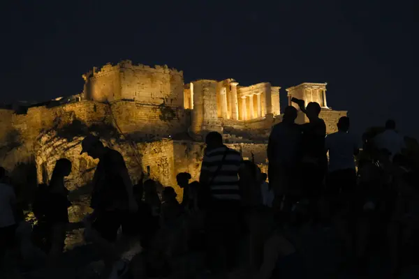 stock image View of the Acropolis hill during the night in Athens, Greece on August 19, 2024.