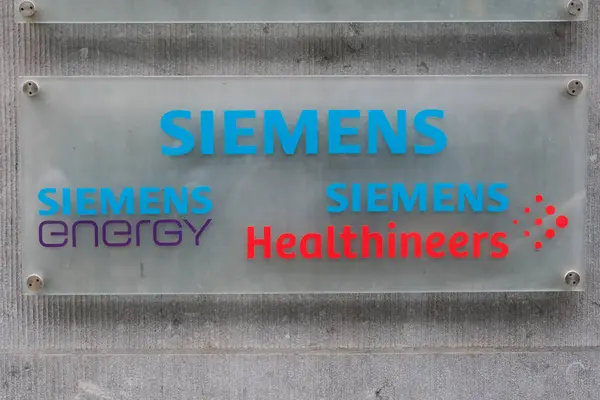 stock image Exterior view of Siemens AG offices in Brussels, Belgium on September 16, 2024. Siemens AG is a German multinational technology conglomerate.