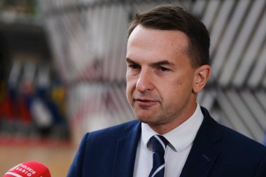 Avrupa İşleri Bakanı Adam SZlAPKA, 24 Eylül 2024 'te Brüksel, Belçika' daki AB Genel İşler Konseyi 'ne katılmak üzere geldi..