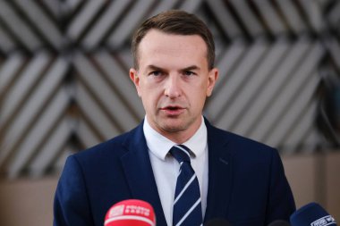 Avrupa İşleri Bakanı Adam SZlAPKA, 24 Eylül 2024 'te Brüksel, Belçika' daki AB Genel İşler Konseyi 'ne katılmak üzere geldi..