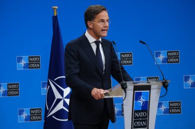 Yeni NATO Genel Sekreteri Mark Rutte 1 Ekim 2024 'te Brüksel, Belçika' daki İttifak genel merkezinde düzenlenen basın toplantısına katıldı..