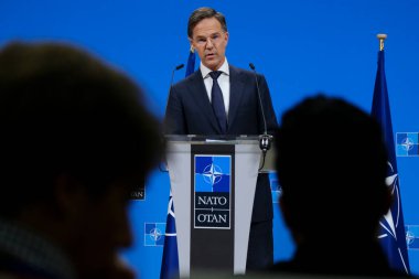 New NATO Secretary General Mark Rutte attends a press conference, at the Alliance headquarters in Brussels, Belgium on October 1, 2024. clipart